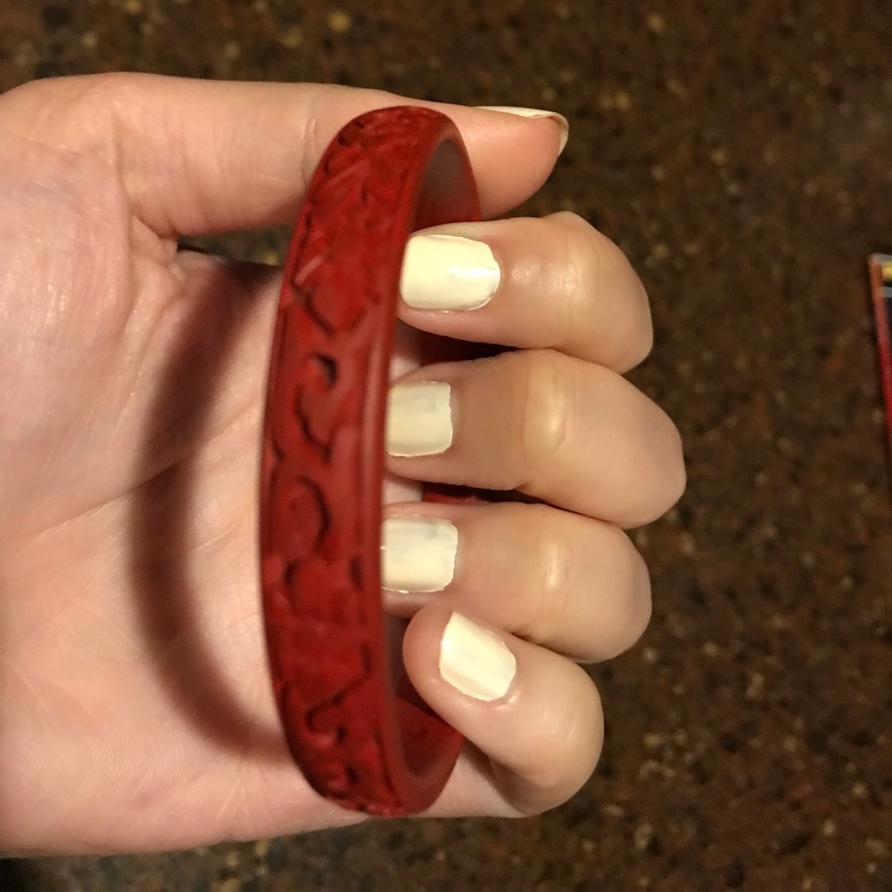 Engraved Cinnabar Red Bangle
